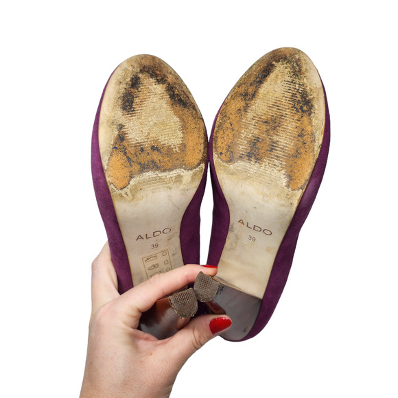 Aldo Shoes Womens 39 8.5 Purple Suede Bow Tie Heels Closed Toe Dressy Cone Heel - Picture 11 of 12